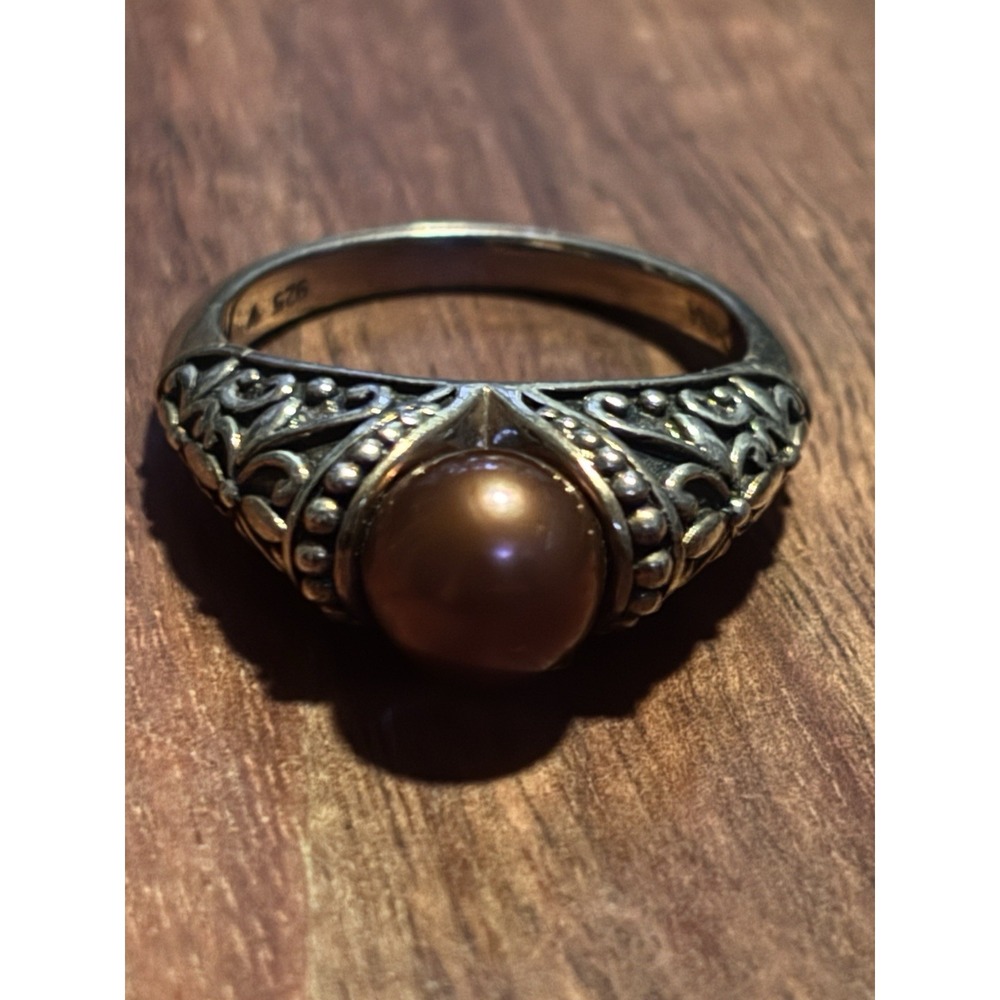 Byzantine Style Sterling Silver Tahitian Pearl Ring Size 10